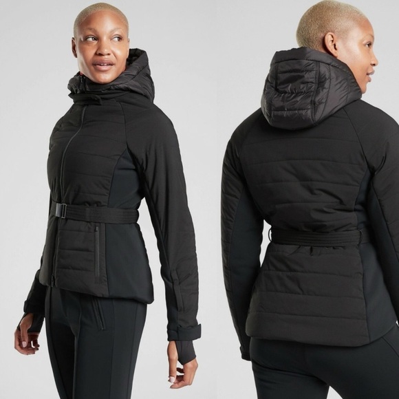 Athleta XXS Grace Peak Black Hooded Belted Water Resistant Wind Jacket - Picture 1 of 8